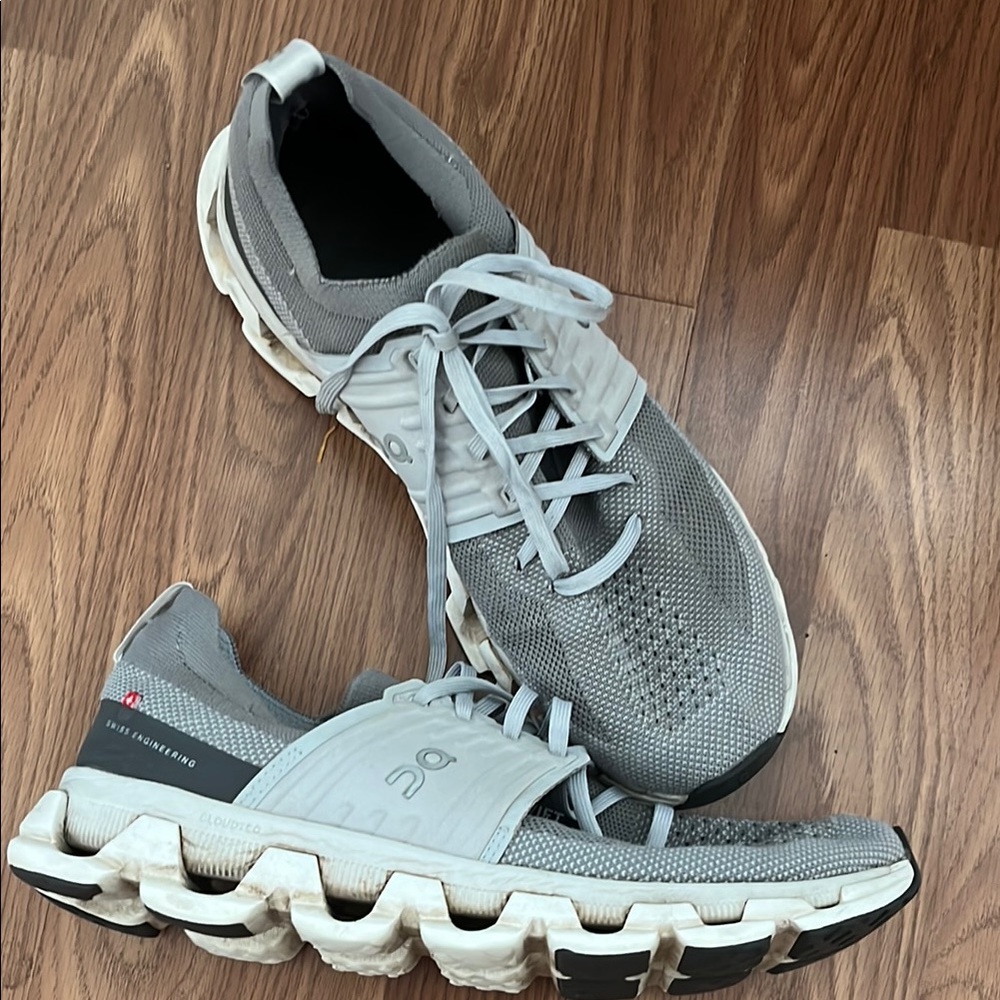 On Running Gray and White Sneakers